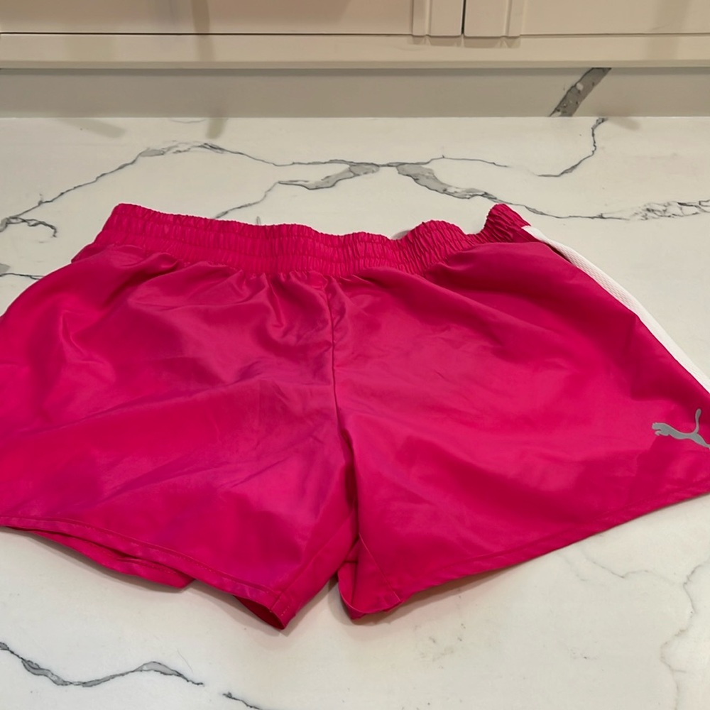 Puma pink & white running shorts